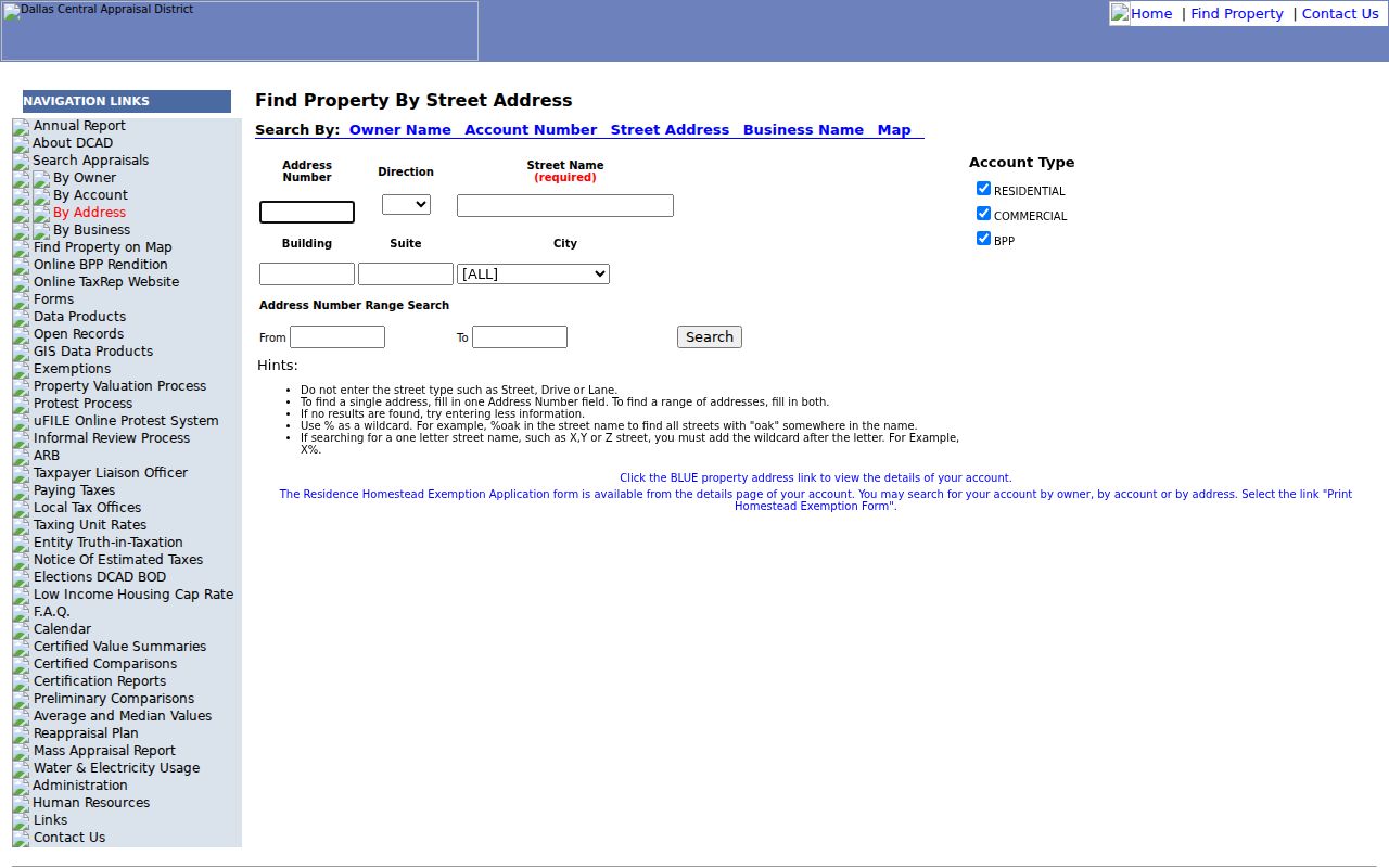 University Park neighbors DCAD address-search fields