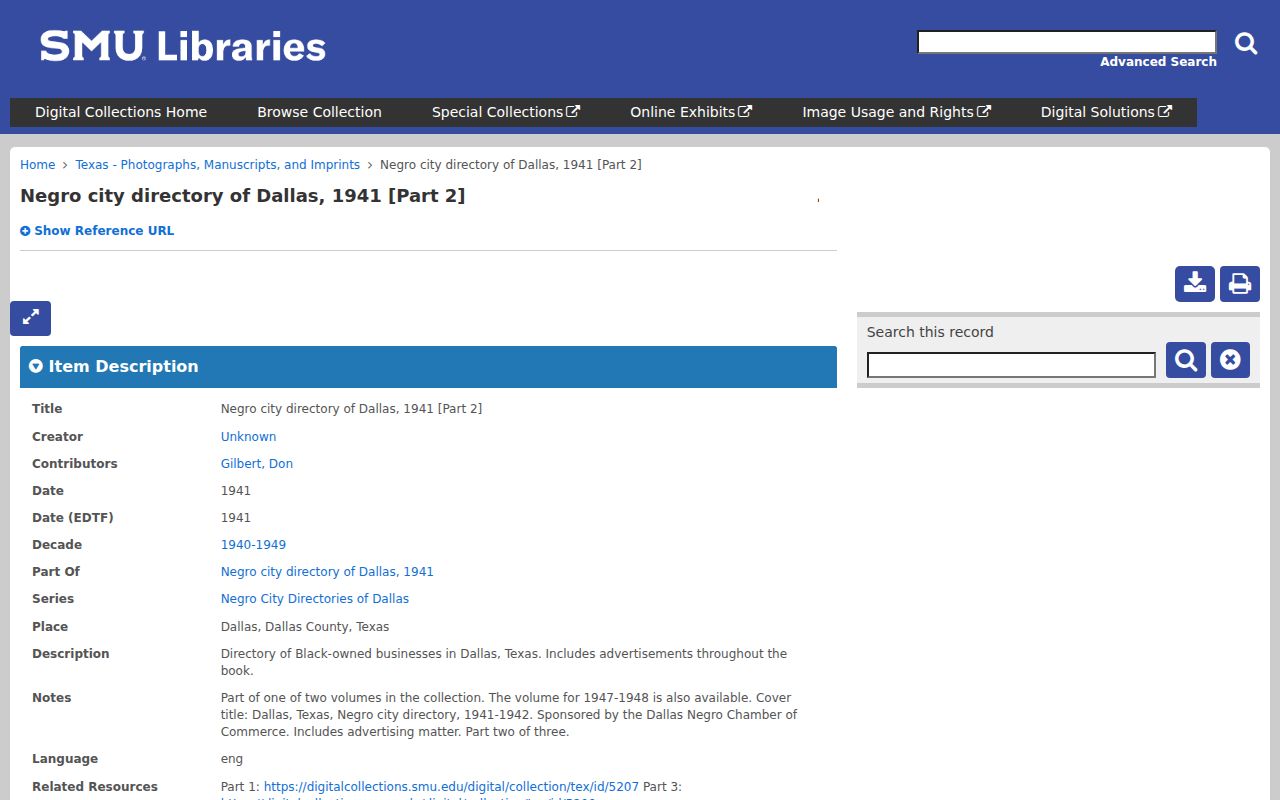 University Park previous residents research in SMU's digitized Dallas city directory