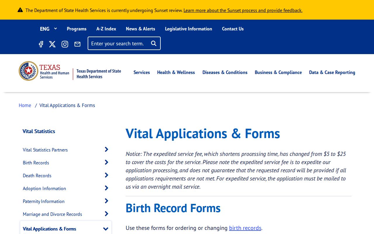 University Park residents directory Texas vital record application forms